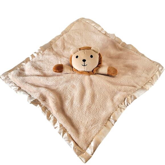 Lion Lovey Security Blanket Tan Satin Trim  15"x15" Plush Toy Pro Goleem - Picture 2 of 12